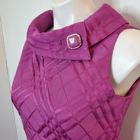 Tahari ASL Envelope Collar Jacquard Sheath Dress Raspberry 6 - Picture 3 of 5